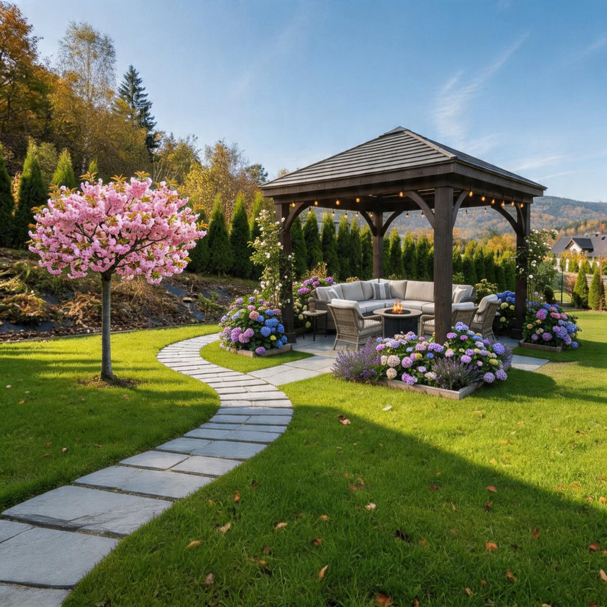 Gotowa wizualizacja ogrodu wygenerowana przez Ogrovision z dodanymi elementami