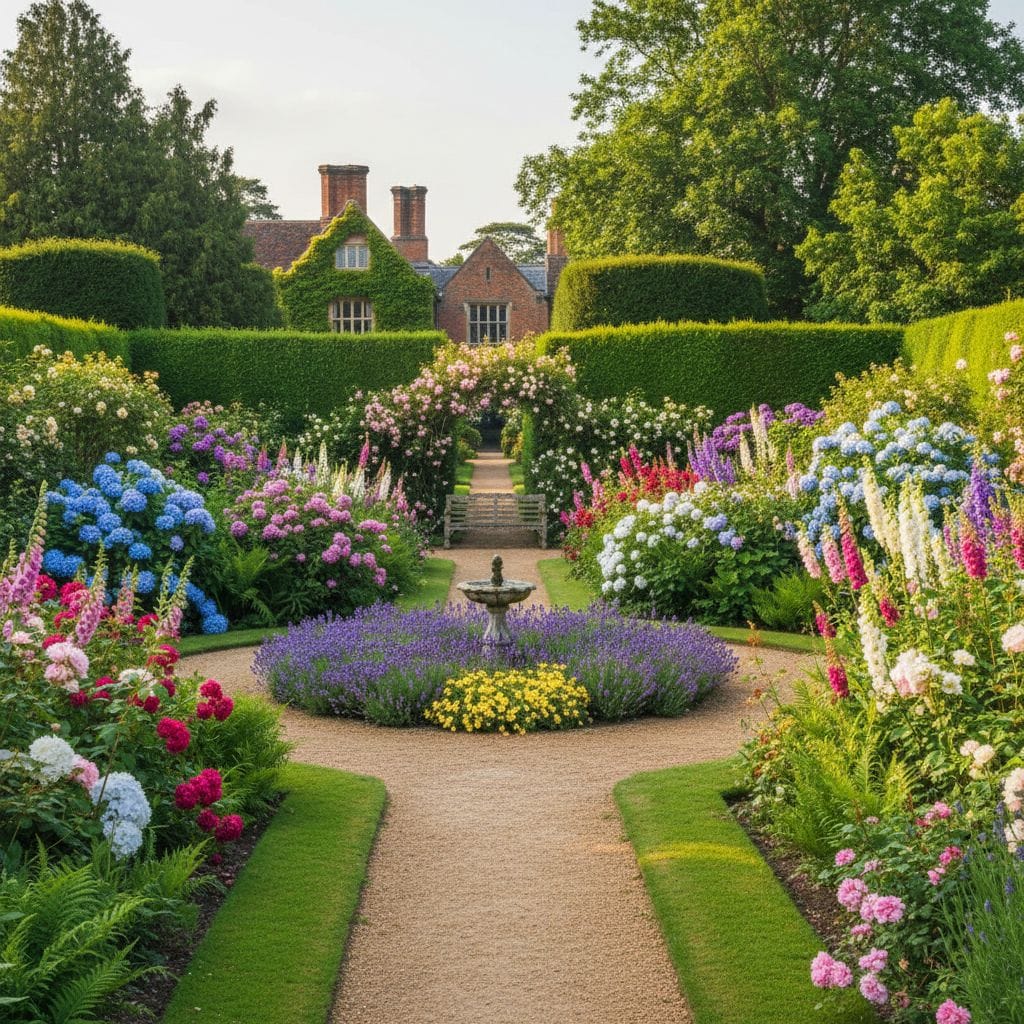 Ogród angielski z krętymi ścieżkami
