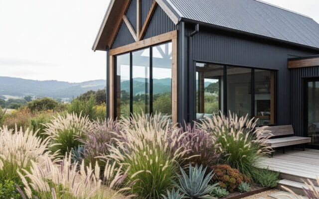 Ogród przy nowoczesnej stodole: funkcjonalne strefy i aranżacje