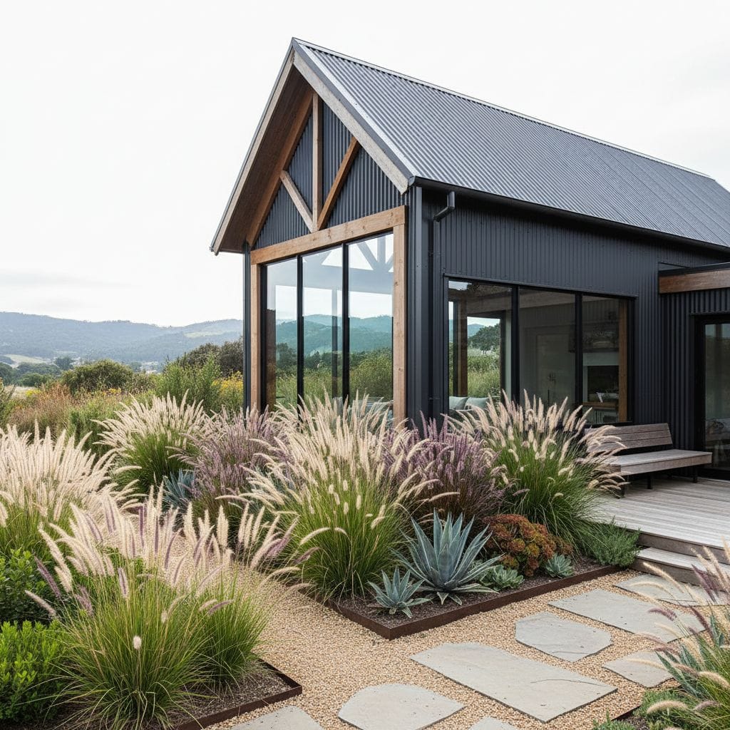 Ogród przy nowoczesnej stodole: funkcjonalne strefy i aranżacje